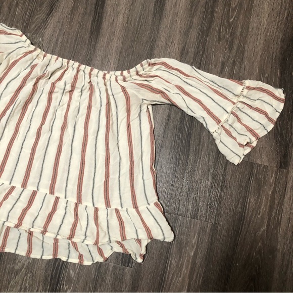 Mossimo Supply Co. Striped Off-The-Shoulder Blouse | Peasant Top, Bell Sleeves M - Picture 3 of 5
